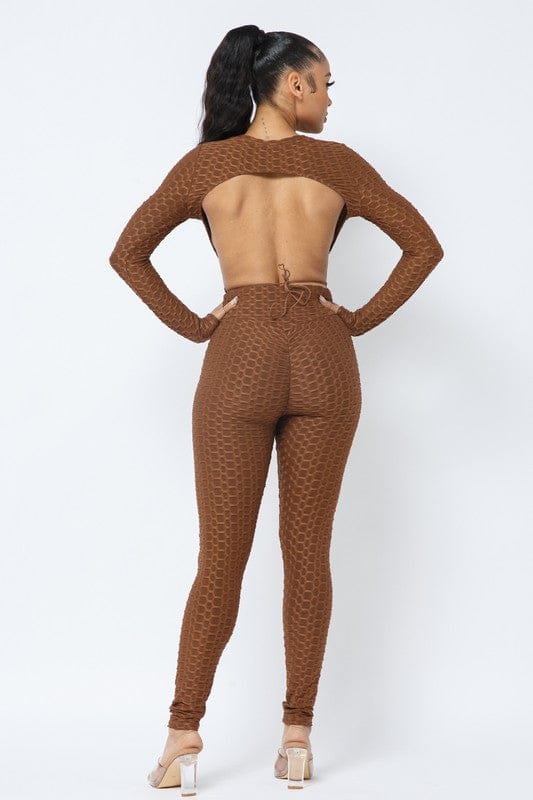 Honeycomb Open Back Leggings Set – Textured 2 Piece Outfit - A-1 Thread Vault