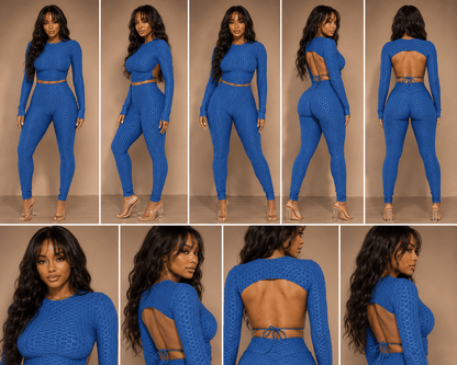 Honeycomb Open Back Leggings Set – Textured 2 Piece Outfit - A-1 Thread Vault