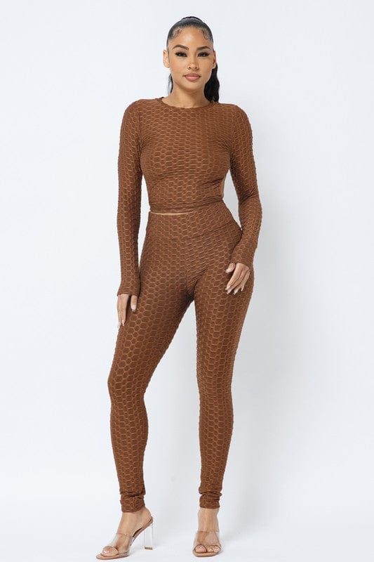 Honeycomb Open Back Leggings Set – Textured 2 Piece Outfit - A-1 Thread Vault