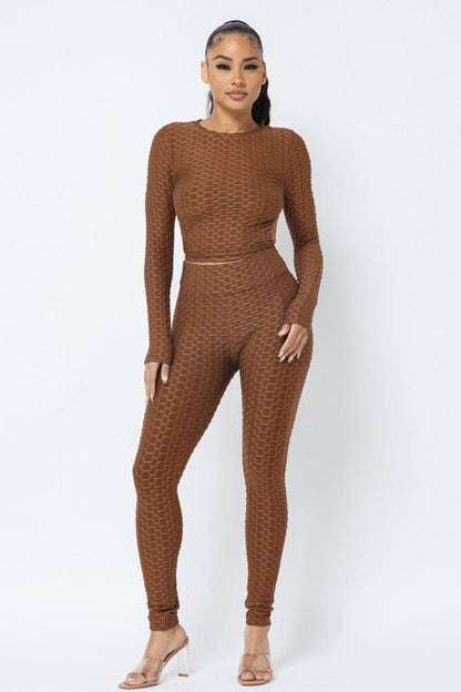 Honeycomb Open Back Leggings Set – Textured 2 Piece Outfit - A-1 Thread Vault