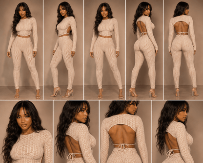 Honeycomb Open Back Leggings Set – Textured 2 Piece Outfit - A-1 Thread Vault