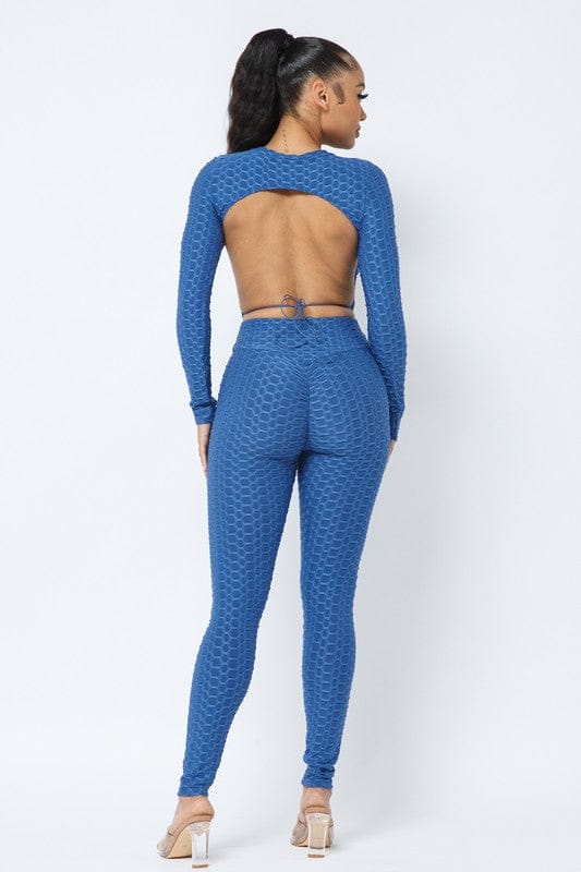 Honeycomb Open Back Leggings Set – Textured 2 Piece Outfit - A-1 Thread Vault