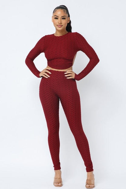Honeycomb Open Back Leggings Set – Textured 2 Piece Outfit - A-1 Thread Vault