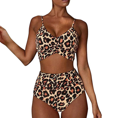 Hot 12 Colors Women Slim Bikini Sets High Waisted Sexy Swimwear 2 Pieces 2025 Solid/Floral Ruched Brazilian Swimsuit Cross Front - A-1 Thread Vault