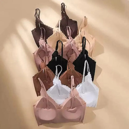 Hot Sale 6 Colors New Ice Silk Underwear Comfy Bra WireFree Padded Wavy Edge Invisible Yoga Wear Ladies Bra Seamless Women Bra - A-1 Thread Vault
