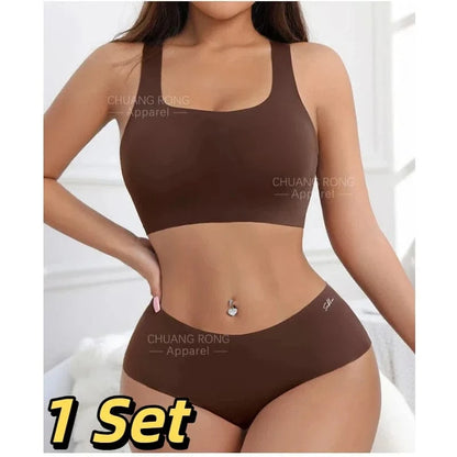 Hot Sale High Quality Latest Design Us Size Stylish Solid Ice Silk Seamless Wireless Bras And Women Underwear Set - A-1 Thread Vault