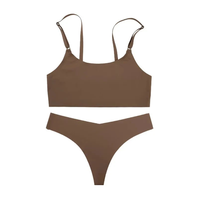 Hot Sale High Quality Latest Design Us Size Stylish Solid Ice Silk Seamless Wireless Bras And Women Underwear Set - A-1 Thread Vault