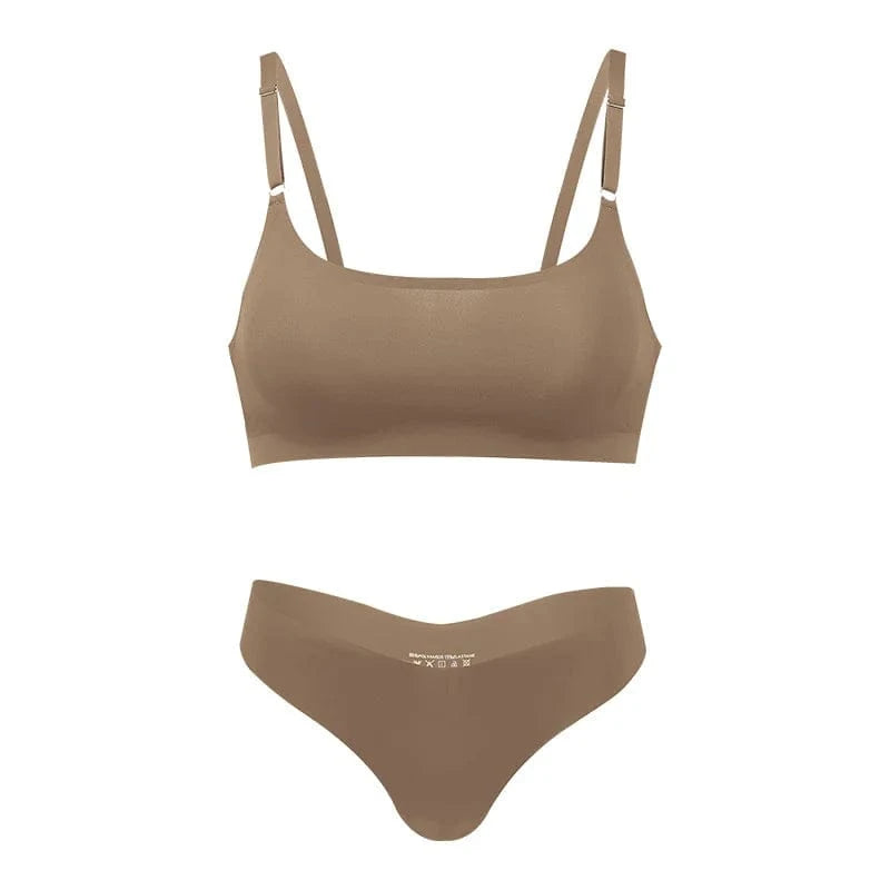 Hot Sale High Quality Latest Design Us Size Stylish Solid Ice Silk Seamless Wireless Bras And Women Underwear Set - A-1 Thread Vault