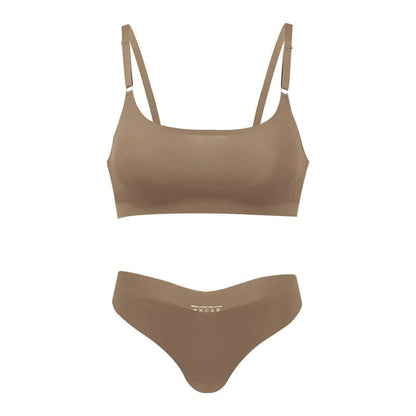 Hot Sale High Quality Latest Design Us Size Stylish Solid Ice Silk Seamless Wireless Bras And Women Underwear Set - A-1 Thread Vault