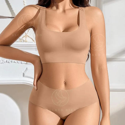 Hot Sale High Quality Latest Design Us Size Stylish Solid Ice Silk Seamless Wireless Bras And Women Underwear Set - A-1 Thread Vault