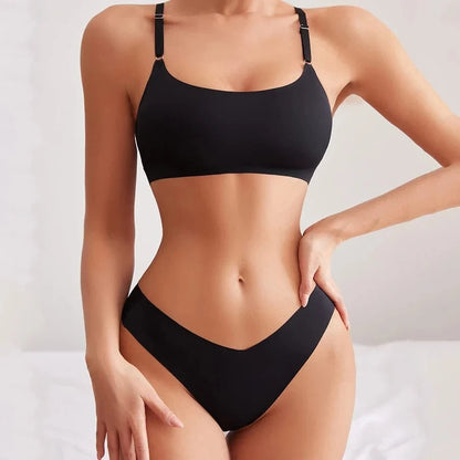 Hot Sale High Quality Latest Design Us Size Stylish Solid Ice Silk Seamless Wireless Bras And Women Underwear Set - A-1 Thread Vault