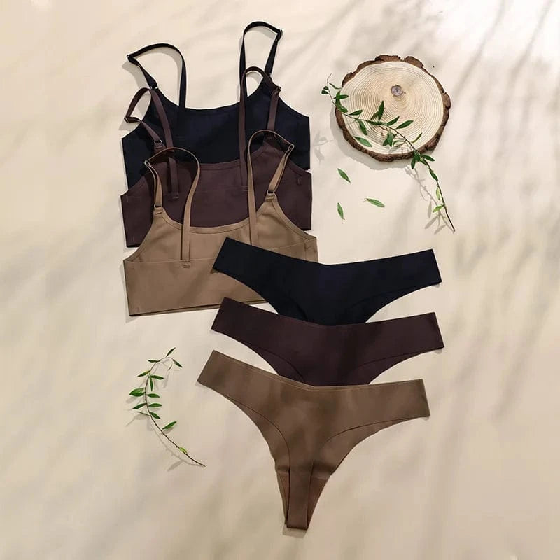 Hot Sale High Quality Latest Design Us Size Stylish Solid Ice Silk Seamless Wireless Bras And Women Underwear Set - A-1 Thread Vault