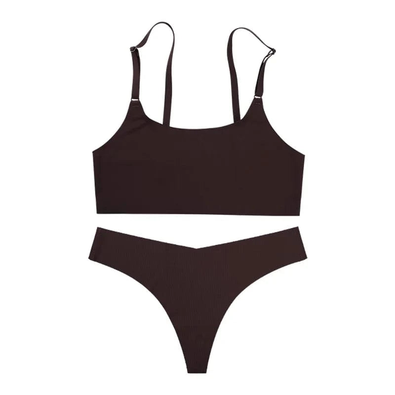 Hot Sale High Quality Latest Design Us Size Stylish Solid Ice Silk Seamless Wireless Bras And Women Underwear Set - A-1 Thread Vault