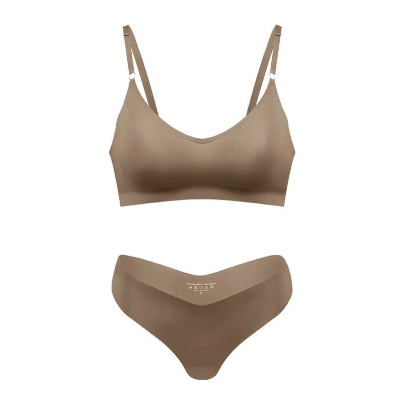 Hot Sale Ladies' V-Neck Style Wire-Free Seamless Underwear Set With Briefs Women Underwear Bras And Panties Set - A-1 Thread Vault