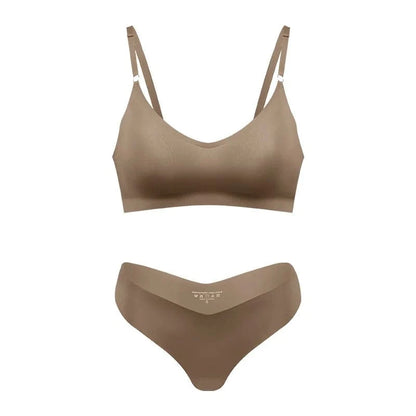 Hot Sale Ladies' V-Neck Style Wire-Free Seamless Underwear Set With Briefs Women Underwear Bras And Panties Set - A-1 Thread Vault