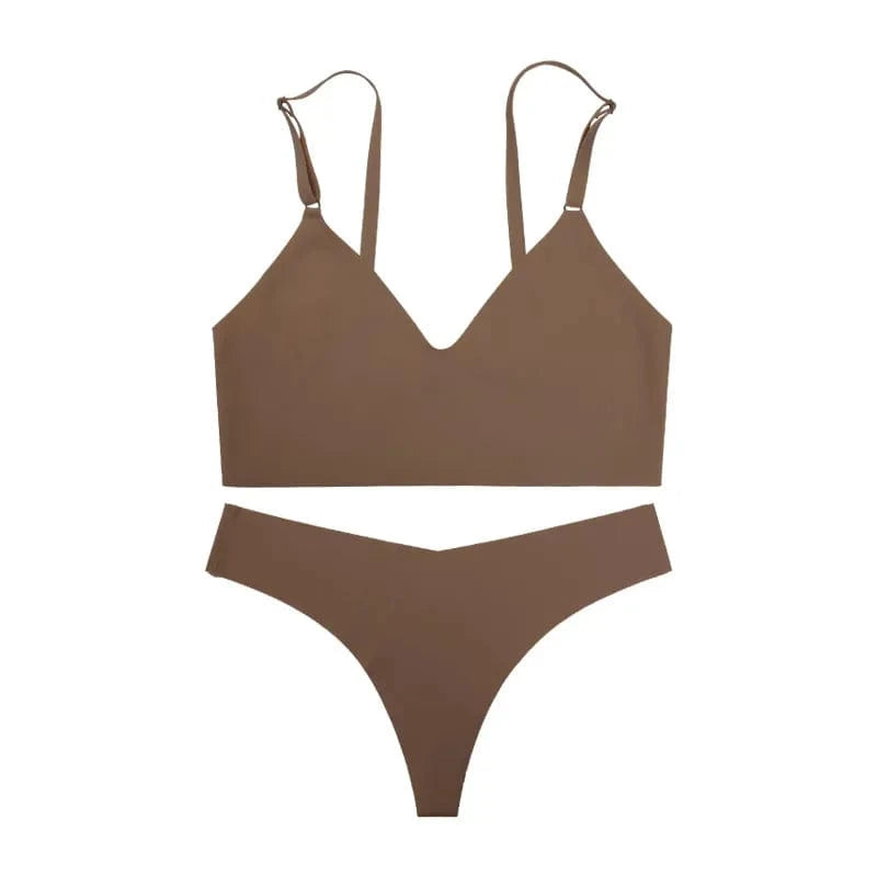 Hot Sale Ladies' V-Neck Style Wire-Free Seamless Underwear Set With Briefs Women Underwear Bras And Panties Set - A-1 Thread Vault