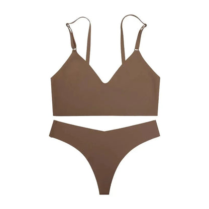 Hot Sale Ladies' V-Neck Style Wire-Free Seamless Underwear Set With Briefs Women Underwear Bras And Panties Set - A-1 Thread Vault