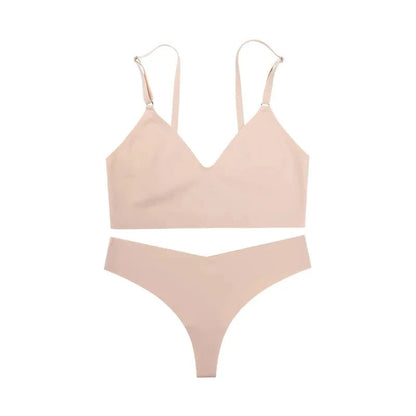 Hot Sale Ladies' V-Neck Style Wire-Free Seamless Underwear Set With Briefs Women Underwear Bras And Panties Set - A-1 Thread Vault