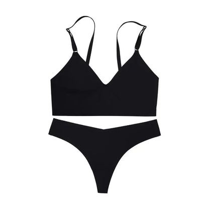 Hot Sale Ladies' V-Neck Style Wire-Free Seamless Underwear Set With Briefs Women Underwear Bras And Panties Set - A-1 Thread Vault