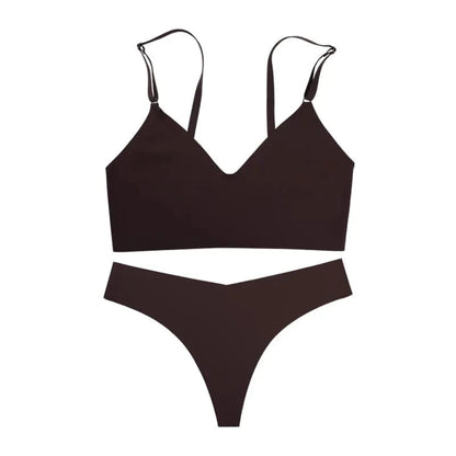Hot Sale Ladies' V-Neck Style Wire-Free Seamless Underwear Set With Briefs Women Underwear Bras And Panties Set - A-1 Thread Vault