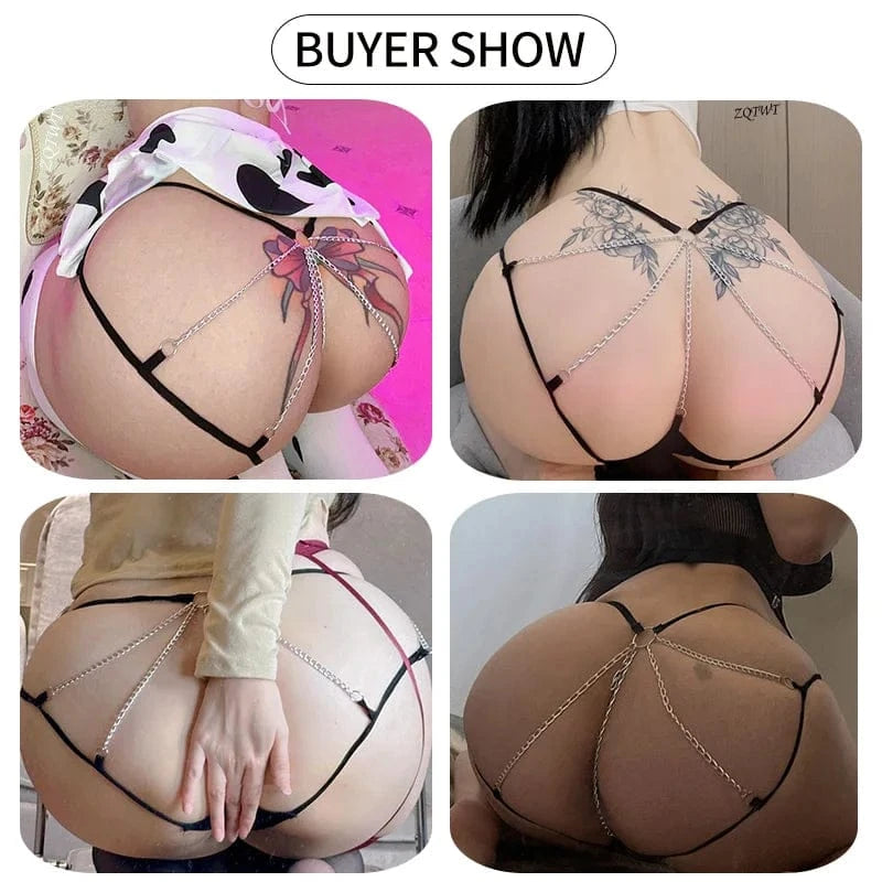 Hot Sexy Women Panties Lace Metal Chain G String Girls Briefs Mesh Hollow Out Thong Erotic Underwear Low Waist Female Intimates - A-1 Thread Vault