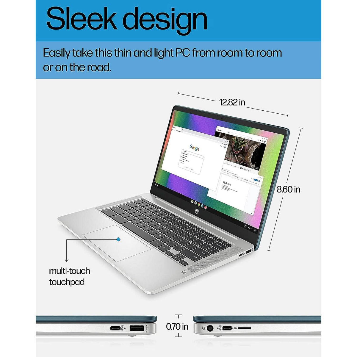 HP 14a-na0220nr, 14" HD Chromebook Intel Celeron N4120, 4GB RAM, 64GB eMMC (Refurbished) - A-1 Thread Vault