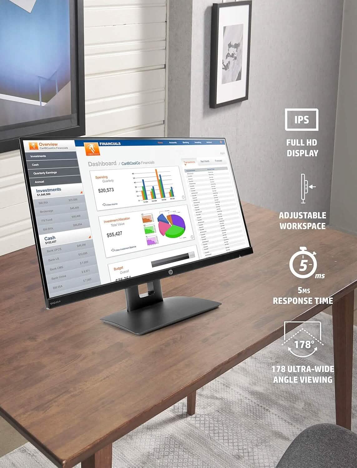 HP 23.8” VH240a IPS FHD LED Monitor HDMI VGA Speakers (Refurbished) - A-1 Thread Vault