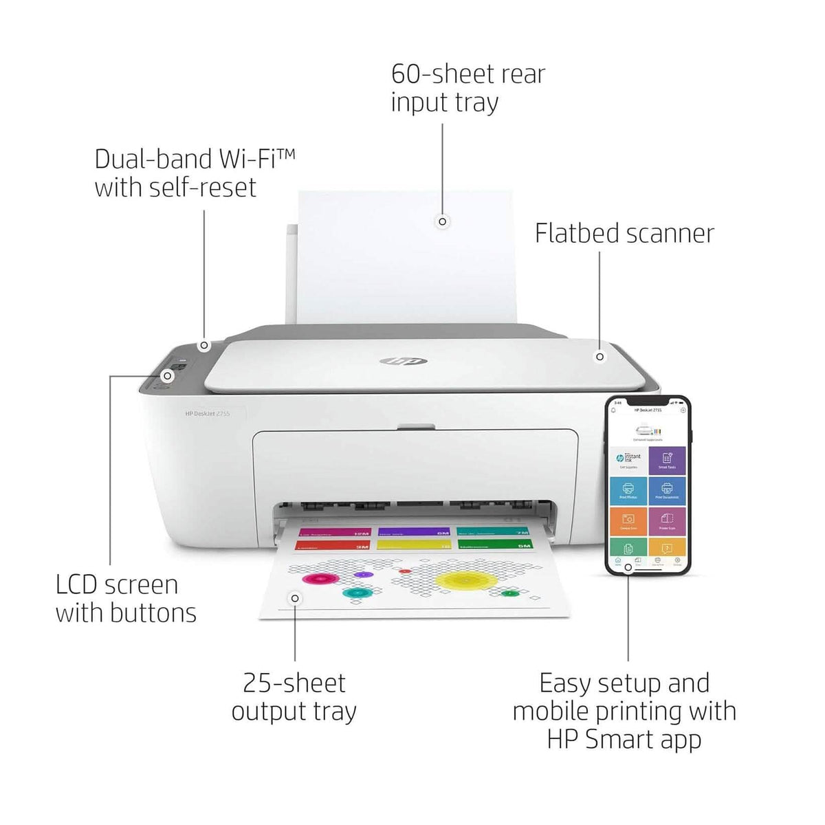 HP DeskJet 2755 All-in-One Inkjet Printer Scanner and Copier (Refurbished) - A-1 Thread Vault