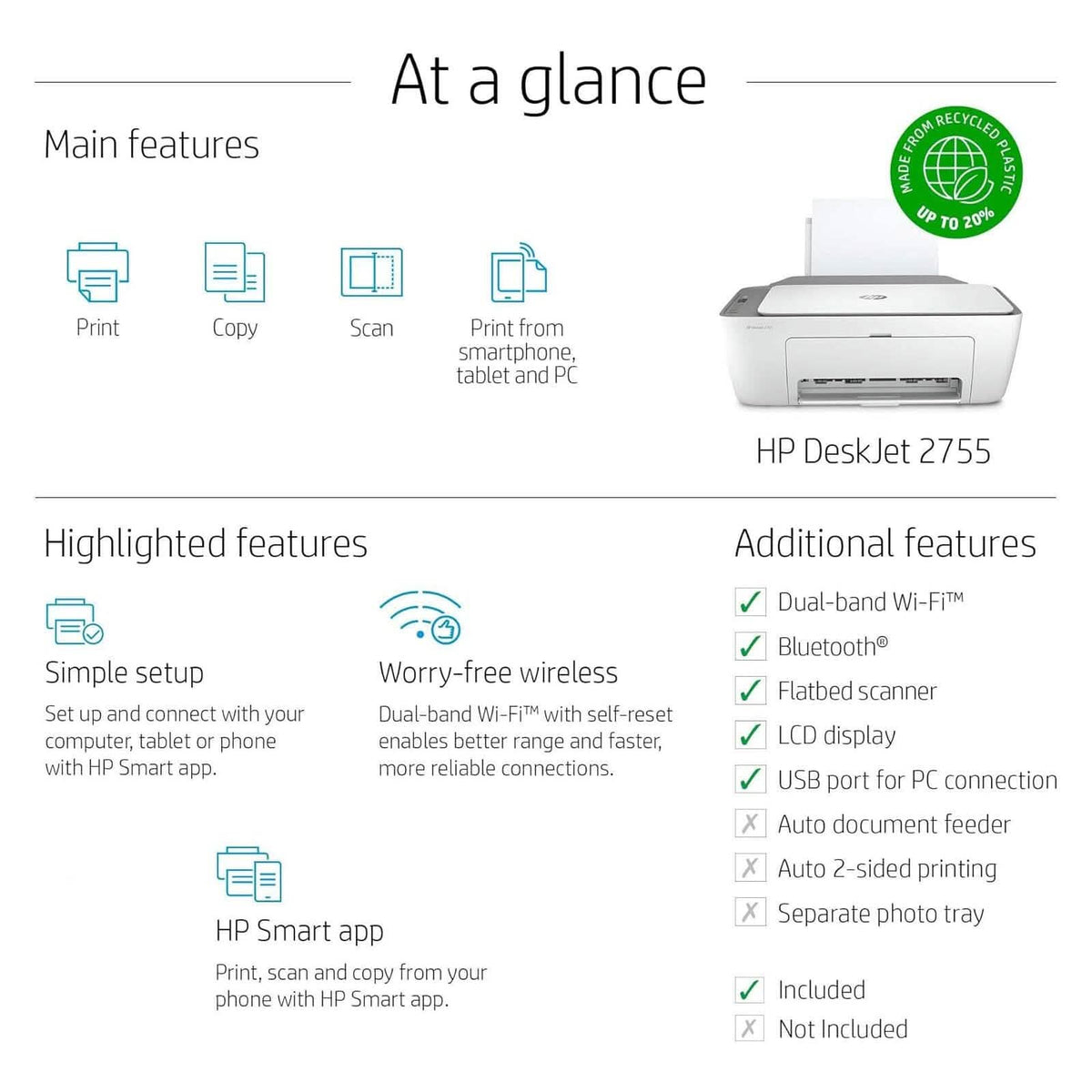 HP DeskJet 2755 All-in-One Inkjet Printer Scanner and Copier (Refurbished) - A-1 Thread Vault