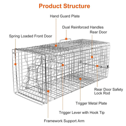 Humane Catch Release Live Animal Collapsible Galvanized Wire Trap Cage - A-1 Thread Vault