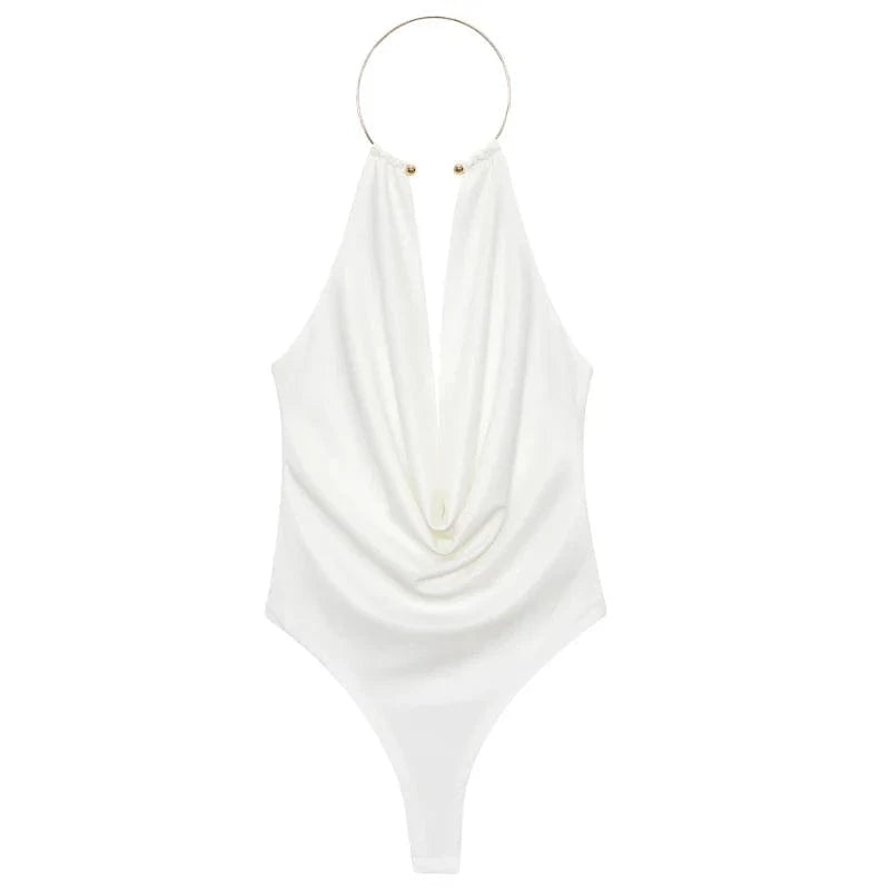 HXAO Brown Halter Bodysuit Women Summer Bodys For Sexy Women Off Shoulder Sleeveless Thong Bodysuit With Open Back Rave Bodysuit - A-1 Thread Vault