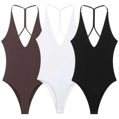HXAO Halter Corset Bodysuit Women Black Brown White Bodysuit Body Sexy Women Slimming Backless Top Chic Lingerie Thong Bodysuits - A-1 Thread Vault