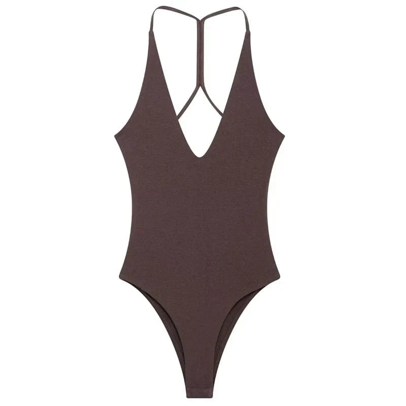HXAO Halter Corset Bodysuit Women Black Brown White Bodysuit Body Sexy Women Slimming Backless Top Chic Lingerie Thong Bodysuits - A-1 Thread Vault