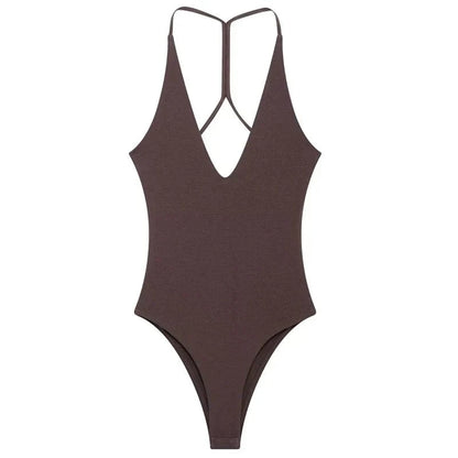 HXAO Halter Corset Bodysuit Women Black Brown White Bodysuit Body Sexy Women Slimming Backless Top Chic Lingerie Thong Bodysuits - A-1 Thread Vault