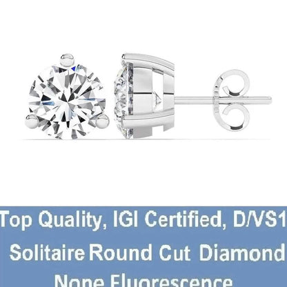 IGI, F/VS1, 3 CT Solitaire Lab-Grown Round Diamond Studs Earring 950 Platinum - A-1 Thread Vault