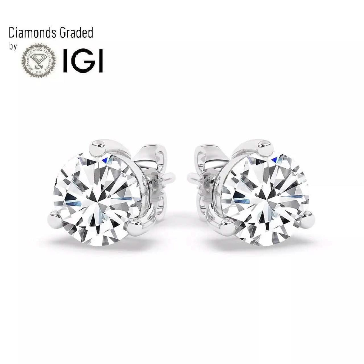 IGI, F/VS1, 3 CT Solitaire Lab-Grown Round Diamond Studs Earring 950 Platinum - A-1 Thread Vault