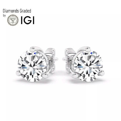 IGI, F/VS1, 3 CT Solitaire Lab-Grown Round Diamond Studs Earring 950 Platinum - A-1 Thread Vault
