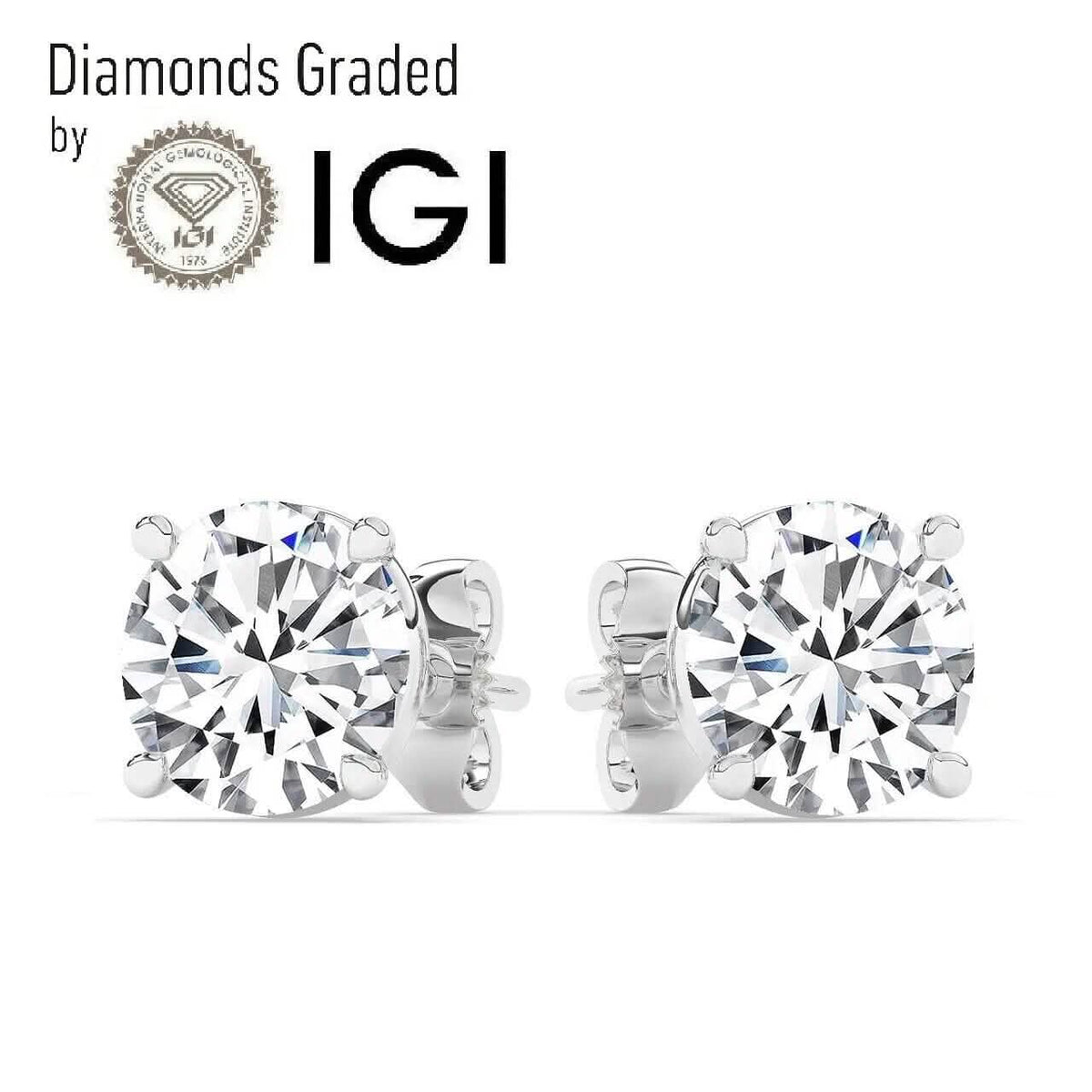 IGI, F/VS1, 4 CT Solitaire Lab-Grown Round Diamond Studs Earring, 950 Platinum - A-1 Thread Vault