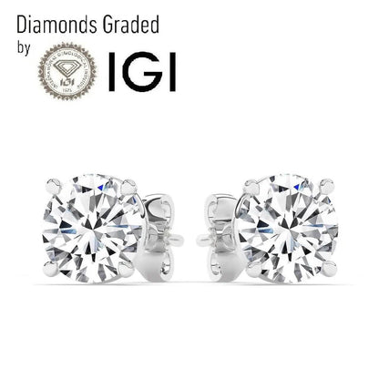 IGI, F/VS1, 4 CT Solitaire Lab-Grown Round Diamond Studs Earring, 950 Platinum - A-1 Thread Vault