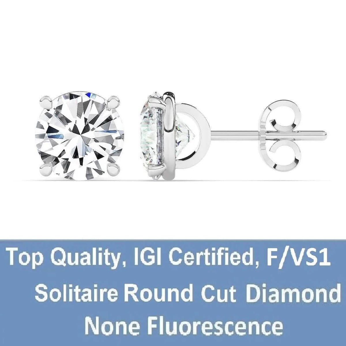 IGI, F/VS1, 4 CT Solitaire Lab-Grown Round Diamond Studs Earring, 950 Platinum - A-1 Thread Vault