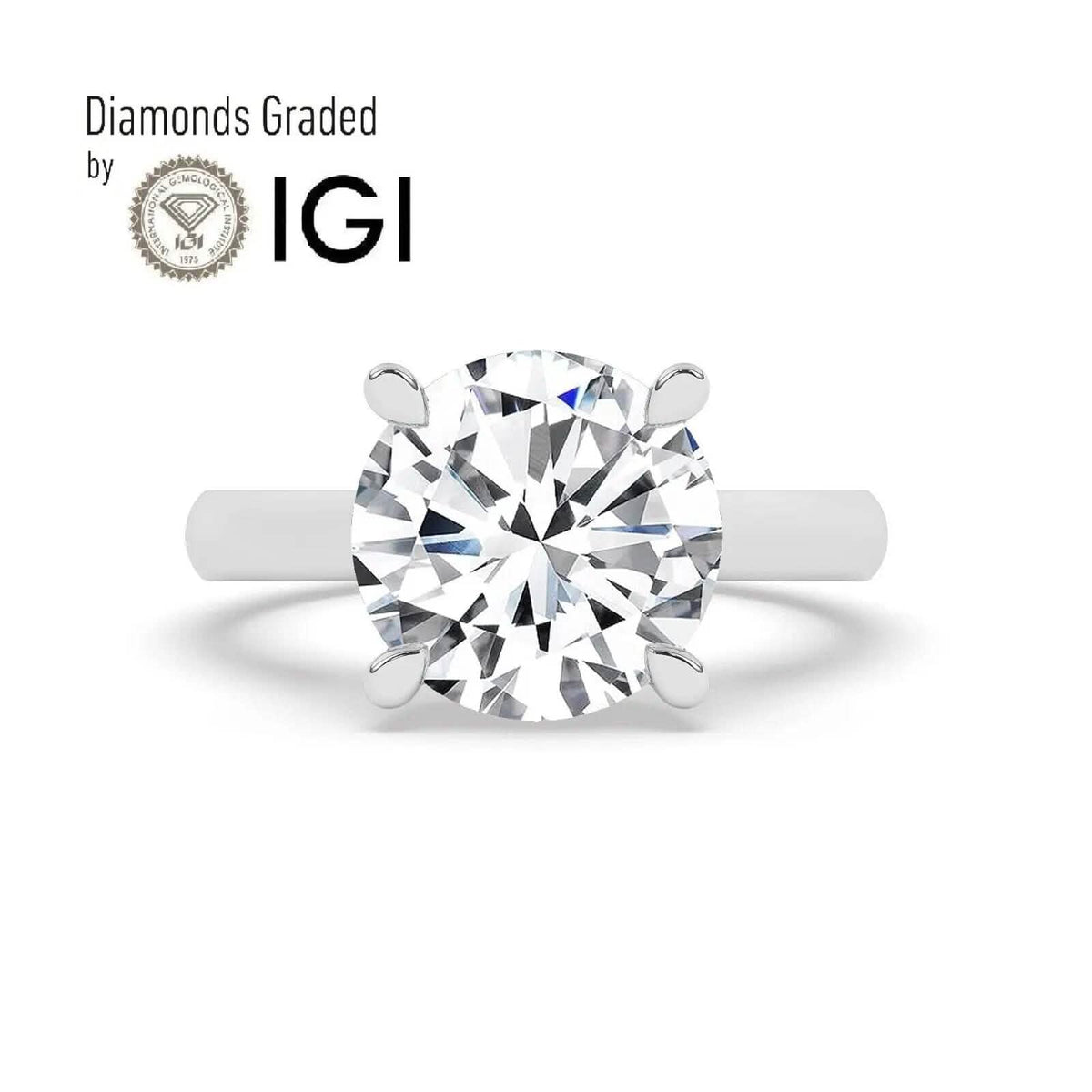 IGI, F/VS1, 5CT Solitaire Lab-Grown Round Diamond Engagement Ring 18K White Gold - A-1 Thread Vault