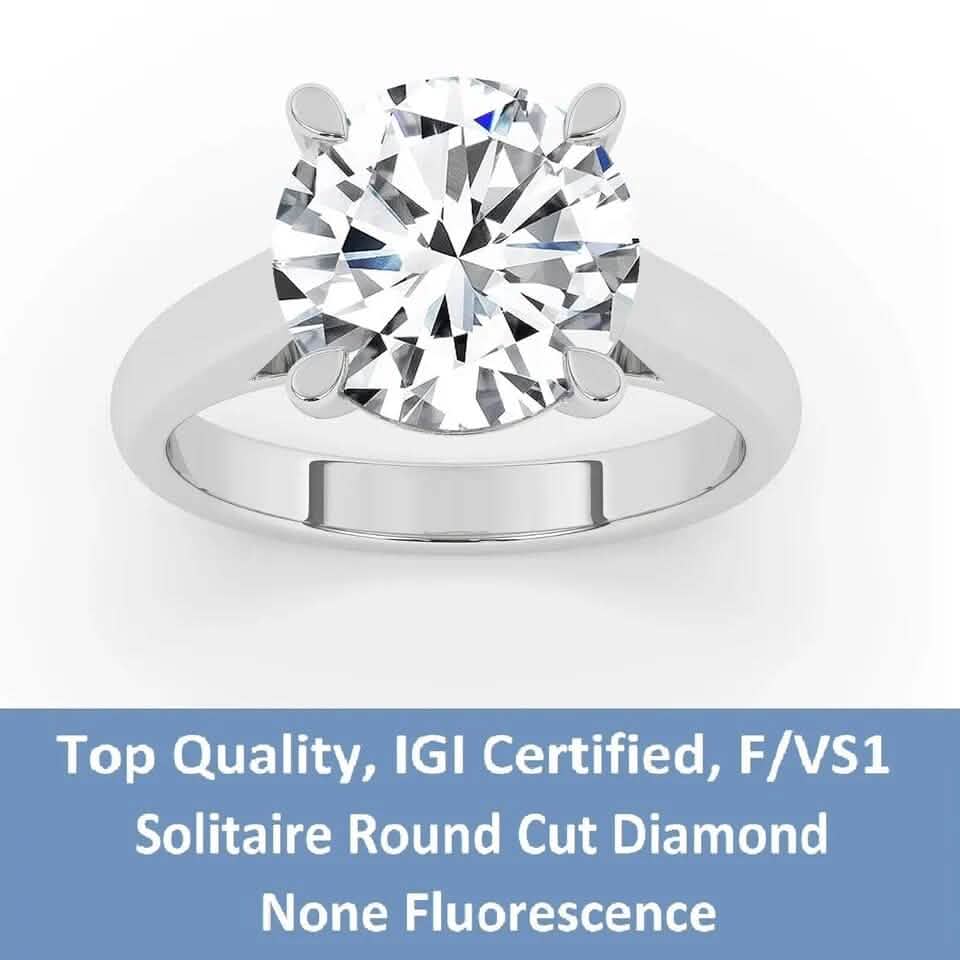 IGI, F/VS1, 5CT Solitaire Lab-Grown Round Diamond Engagement Ring 18K White Gold - A-1 Thread Vault