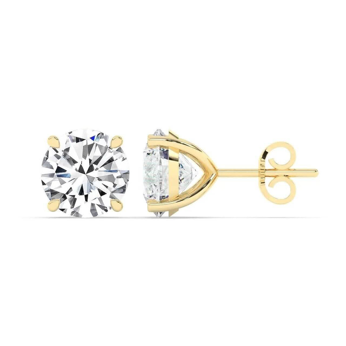 IGI,F/VS1 ,2 CT Solitaire Lab-Grown Round Diamond Studs Earring, 18K Yellow Gold - A-1 Thread Vault