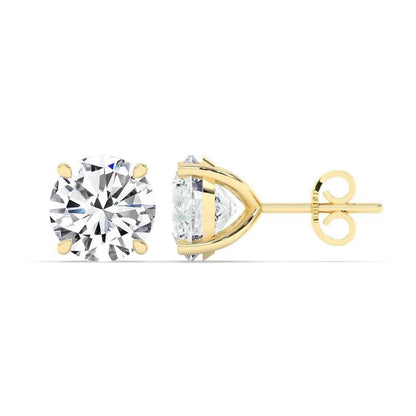 IGI,F/VS1 ,2 CT Solitaire Lab-Grown Round Diamond Studs Earring, 18K Yellow Gold - A-1 Thread Vault