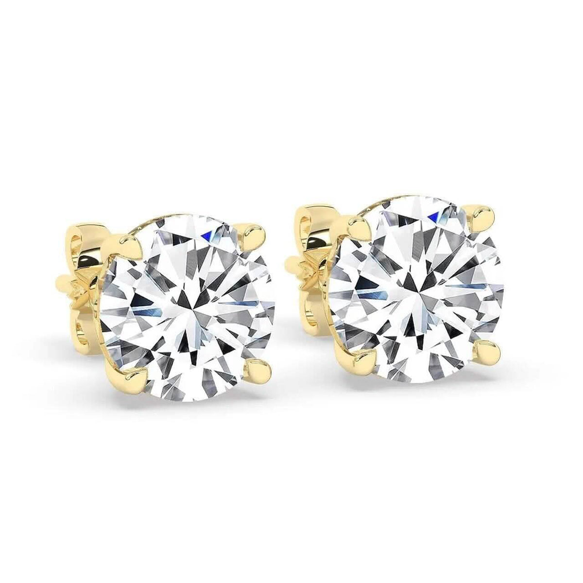 IGI,F/VS1 ,2 CT Solitaire Lab-Grown Round Diamond Studs Earring, 18K Yellow Gold - A-1 Thread Vault