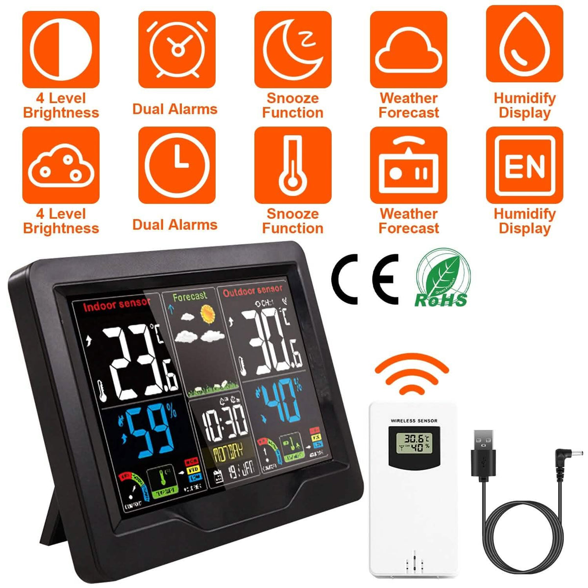 Indoor/Outdoor Thermometer Humidity Weather Forecast Temperature with Backlight - A-1 Thread Vault