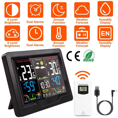 Indoor/Outdoor Thermometer Humidity Weather Forecast Temperature with Backlight - A-1 Thread Vault