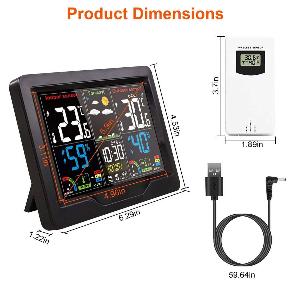 Indoor/Outdoor Thermometer Humidity Weather Forecast Temperature with Backlight - A-1 Thread Vault