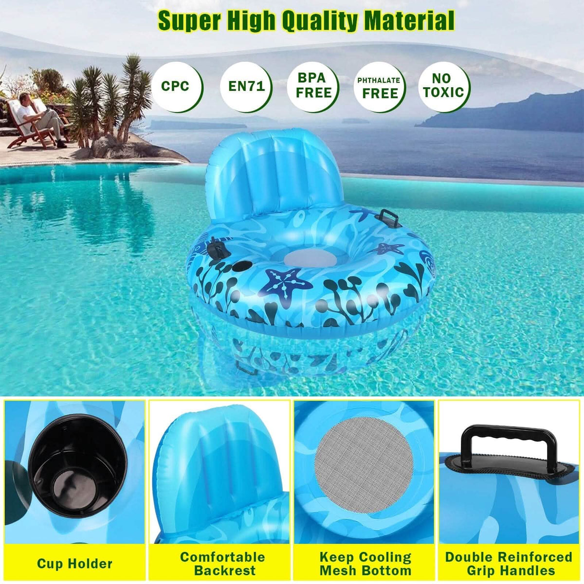 Inflatable Lounger Pool Float with Rubber Handle and Drink Holder - A-1 Thread Vault