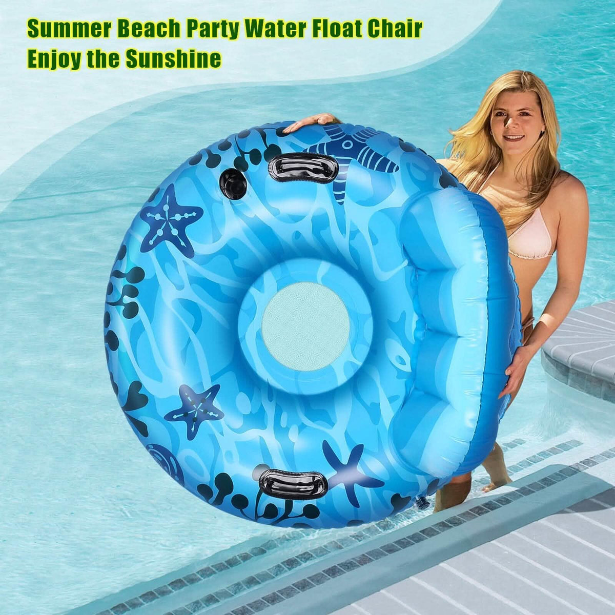 Inflatable Lounger Pool Float with Rubber Handle and Drink Holder - A-1 Thread Vault